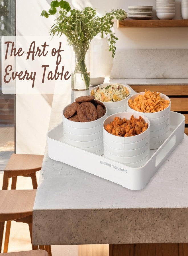 جايبي بلس مجموعة علب تخزين الفواكه المجففة المربعة المحكمة الإغلاق من جاي بي بلس سيرف مع صينية | بلاستيك مانع للتسرب وخالٍ من مادة BPA لتخزين الطعام الجاف، سعة 500 مل، مجموعة من 4 قطع، لون أبيض - Image 5